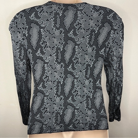 XL Vintage Jones New York Black Grey Snakeskin Print Cardigan Sweater Knit - Picture 7 of 9